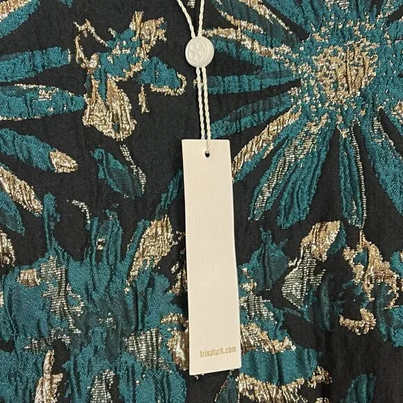Trina Turk Moonrise Metallic Jacquard Dress Size 14 NWT Black Teal Gold Cocktail - Picture 6 of 14